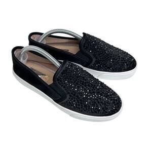 INC International Concepts Sammee2 Black Rhinestone Shiny Bling Slip On Sneakers